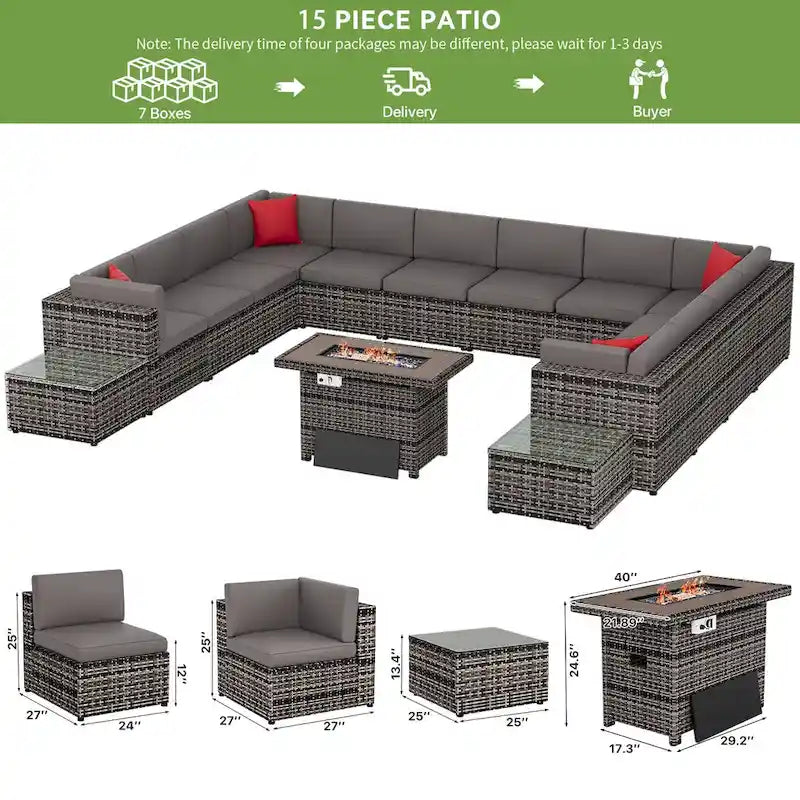 Ensemble de mobilier de jardin 15 pièces