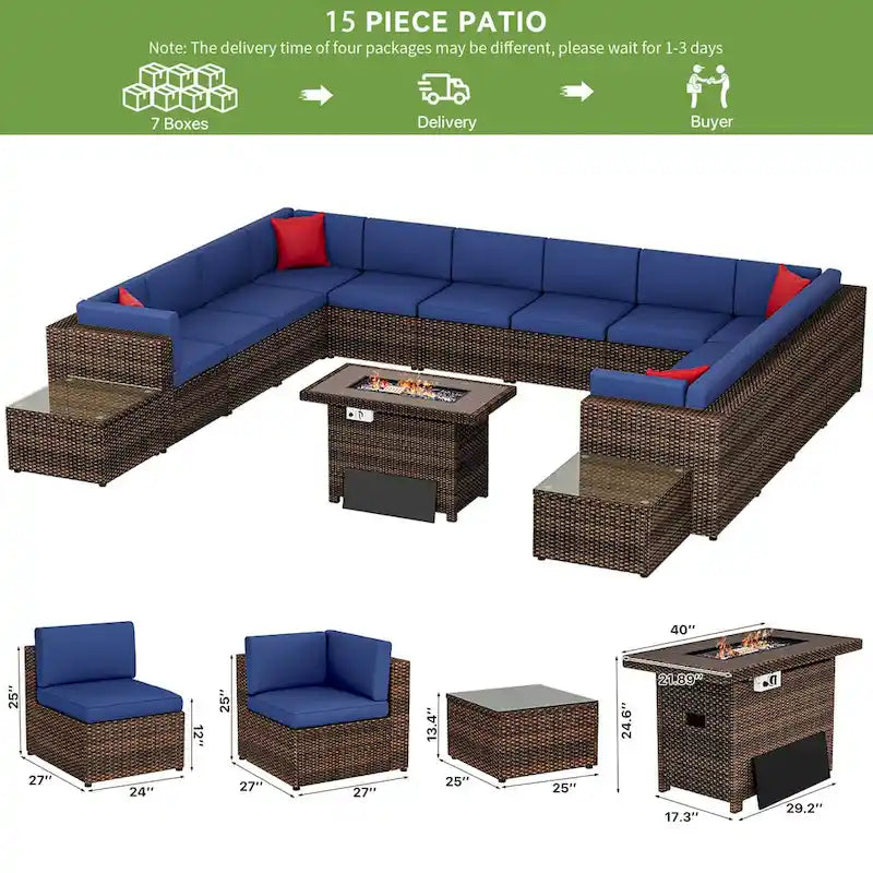 Ensemble de mobilier de jardin 15 pièces