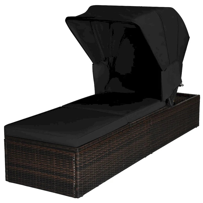 Gymax Sdraio Esterno in Rattan con Tettuccio Regolabile Nero