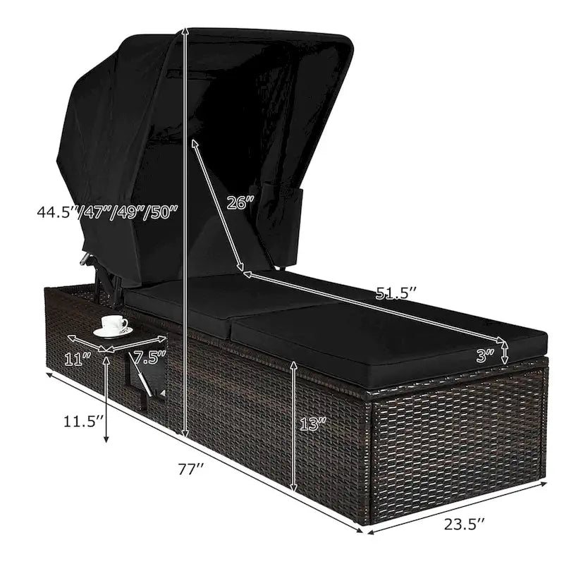 Gymax Sdraio Esterno in Rattan con Tettuccio Regolabile Nero