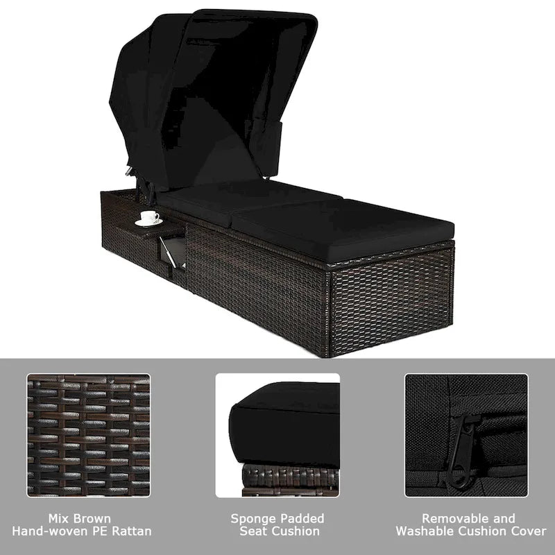 Gymax Sdraio Esterno in Rattan con Tettuccio Regolabile Nero