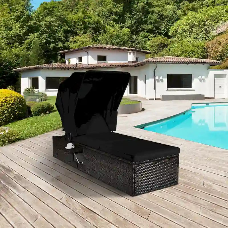 Gymax Sdraio Esterno in Rattan con Tettuccio Regolabile Nero