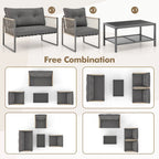 Ensemble de mobilier de jardin Costway 4/8 pièces en rotin PE – Ensemble de canapés de conversation – 4 pièces