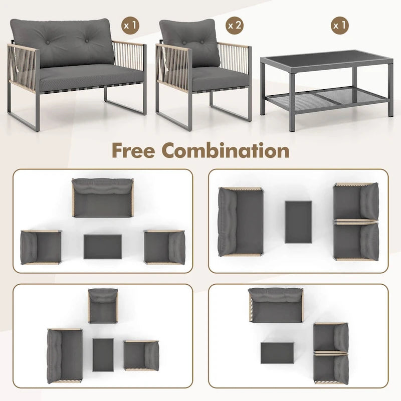 Ensemble de mobilier de jardin Costway 4/8 pièces en rotin PE – Ensemble de canapés de conversation – 4 pièces