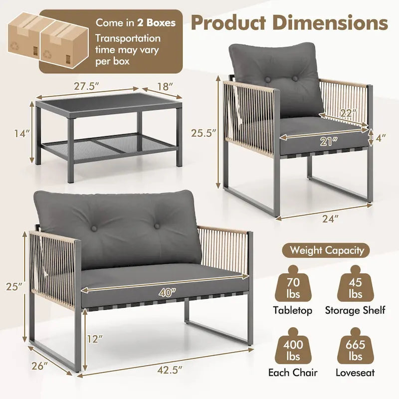 Ensemble de mobilier de jardin Costway 4/8 pièces en rotin PE – Ensemble de canapés de conversation – 4 pièces