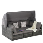 Set di mobili da esterno in vimini a 5 pezzi con daybed e tettoia retrattile, tavolino laterale riponibile e cuscini morbidi