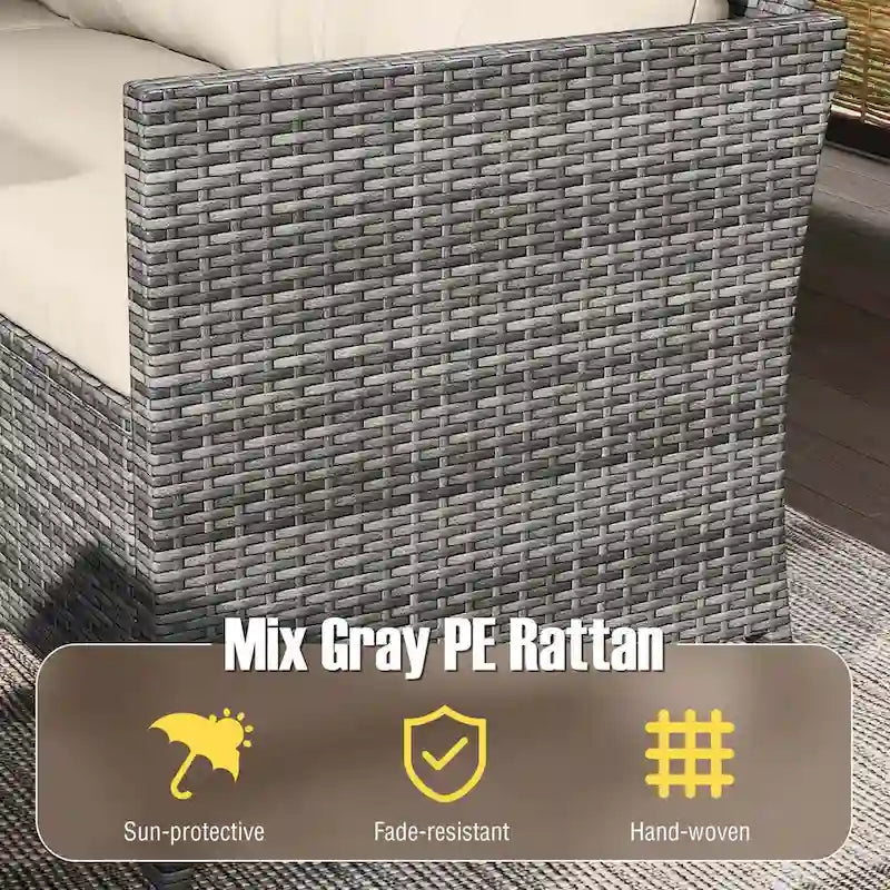Gymax Set di 7 mobili da pranzo in rattan PE, set divano sezionale per esterni
