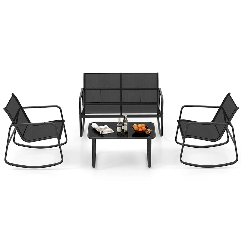 Gymax Set Bistrò Dondolo 4 Pezzi Set Mobili da Giardino con Divanetto 2