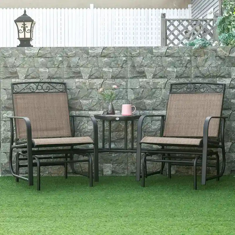 Sedie a dondolo da esterno con tavolino da caffè, dondolo a 2 posti per patio con seduta traspirante per cortile, giardino, portico