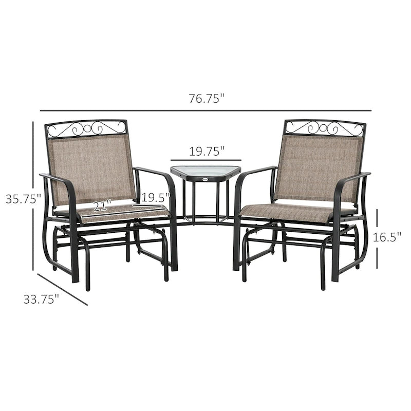 Sedie a dondolo da esterno con tavolino da caffè, dondolo a 2 posti per patio con seduta traspirante per cortile, giardino, portico