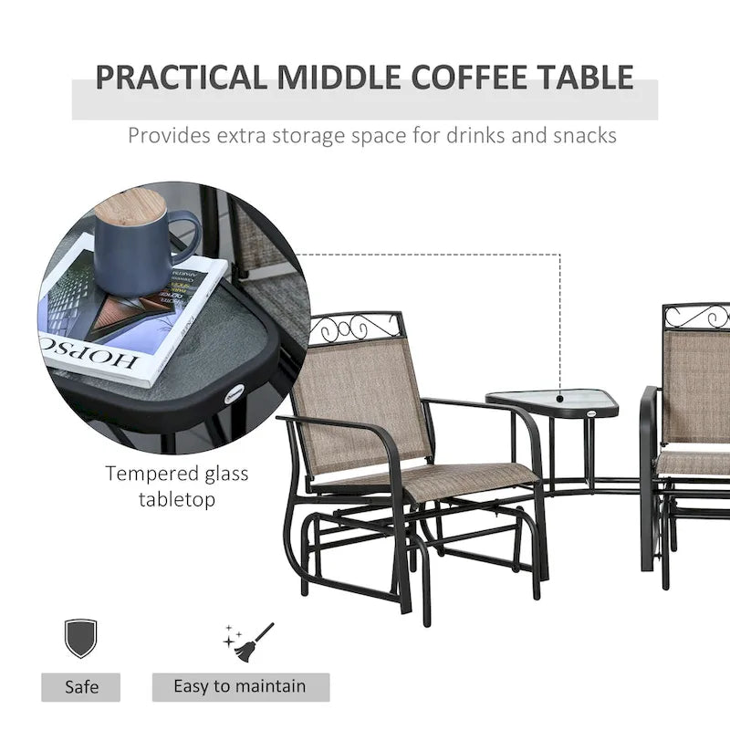 Sedie a dondolo da esterno con tavolino da caffè, dondolo a 2 posti per patio con seduta traspirante per cortile, giardino, portico