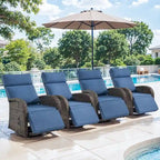 Pocassy 4PCS Versatile Outdoor Recliner Chair with Blue Cushion