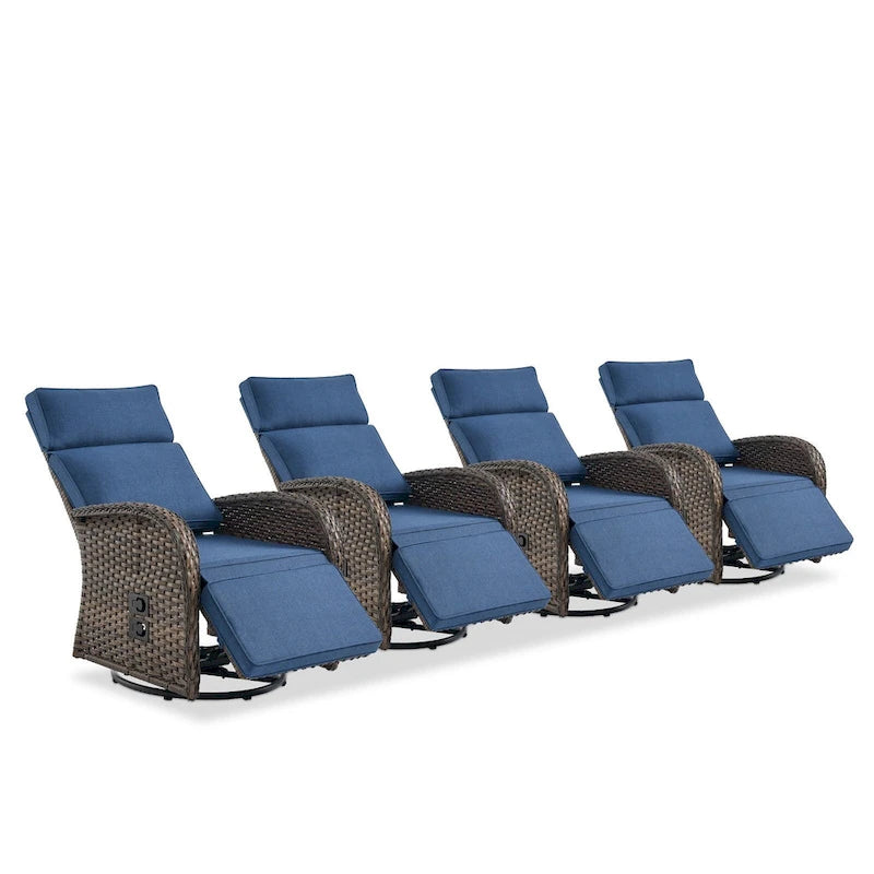 Pocassy 4 PZ Versatile Sedia Reclinabile da Esterno con Cuscino Blu