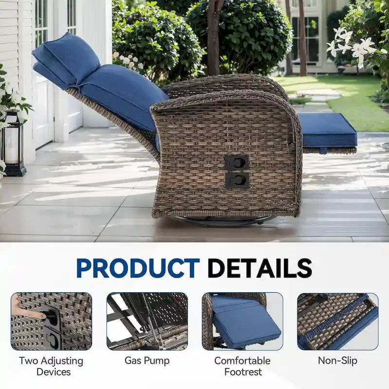 Pocassy 4 PZ Versatile Sedia Reclinabile da Esterno con Cuscino Blu