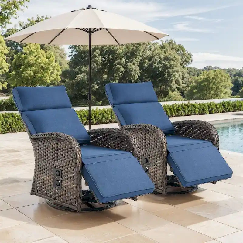 Pocassy 2 pz versatile sedia a sdraio da esterno con cuscino blu
