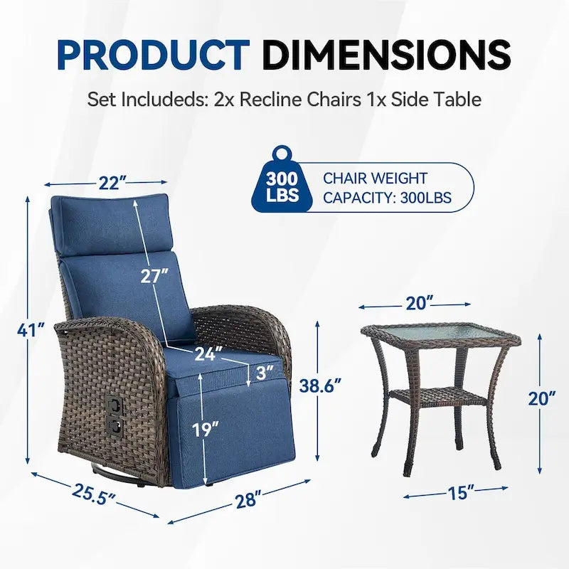 Pocassy 2 pz versatile sedia a sdraio da esterno con cuscino blu