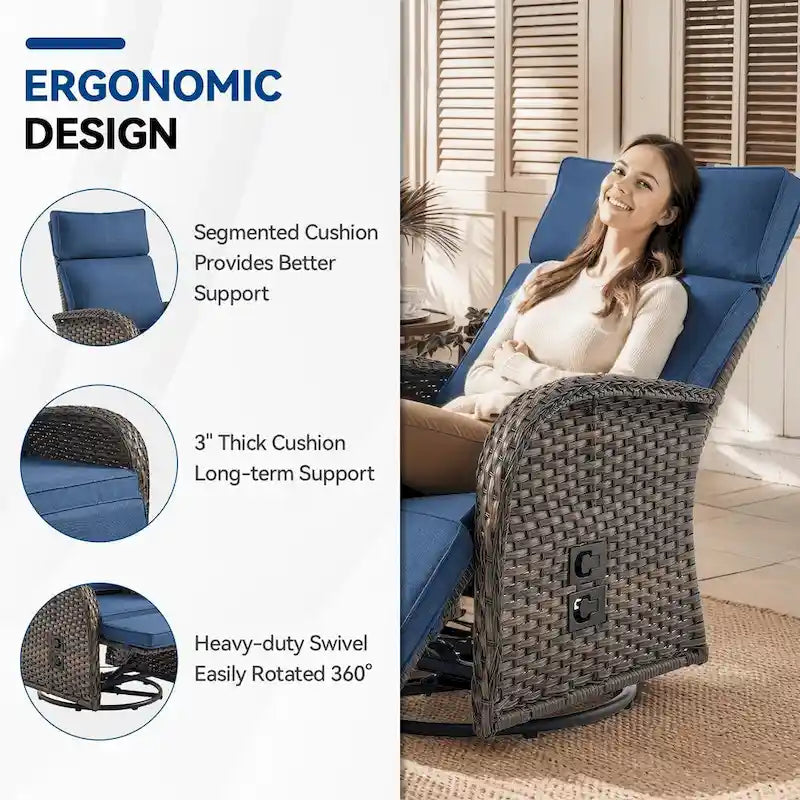 Pocassy 2 pz versatile sedia a sdraio da esterno con cuscino blu