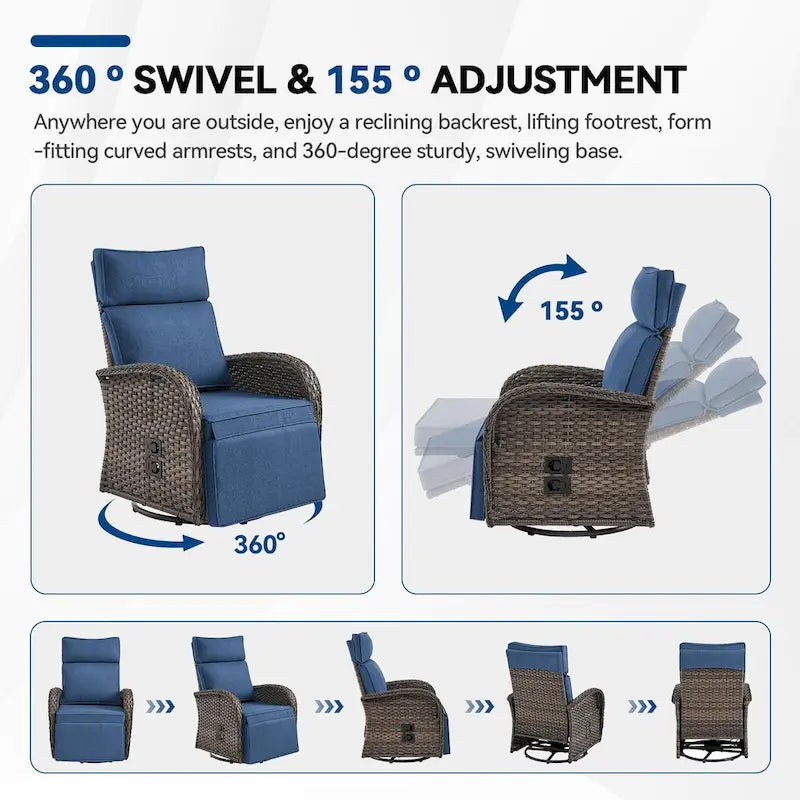 Pocassy 2 pz versatile sedia a sdraio da esterno con cuscino blu
