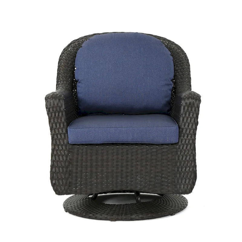 Set di 2 Poltrone Girevoli da Esterno Kaia, in Rattan Intrecciato, Blu