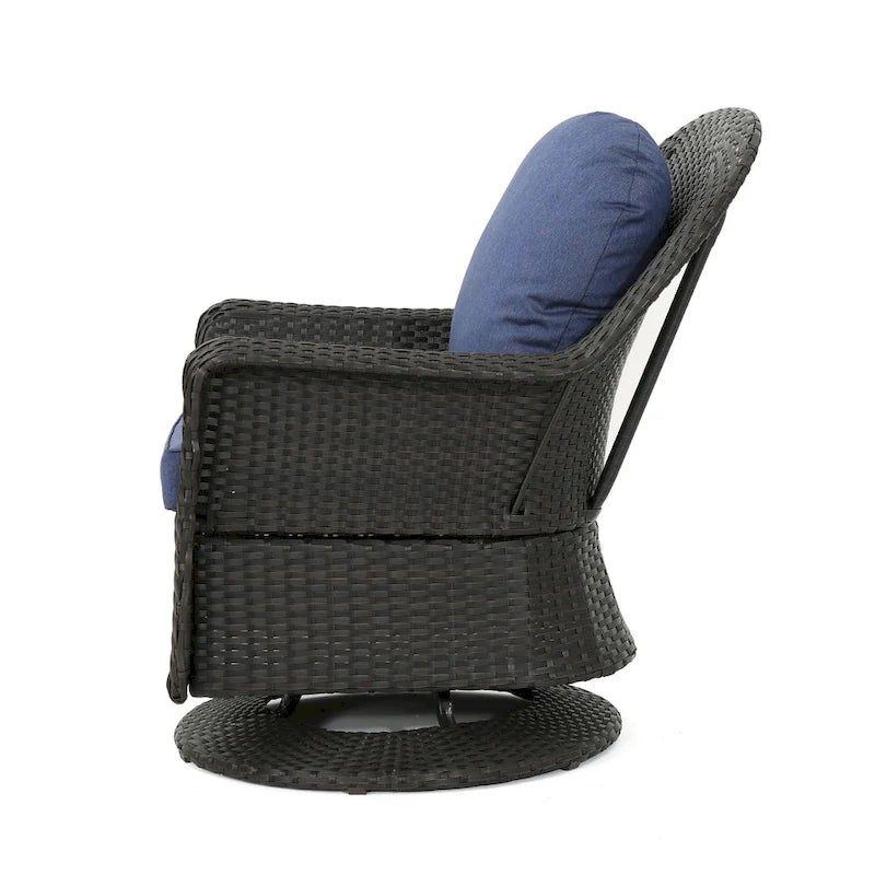 Set di 2 Poltrone Girevoli da Esterno Kaia, in Rattan Intrecciato, Blu