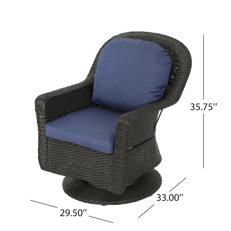 Set di 2 Poltrone Girevoli da Esterno Kaia, in Rattan Intrecciato, Blu
