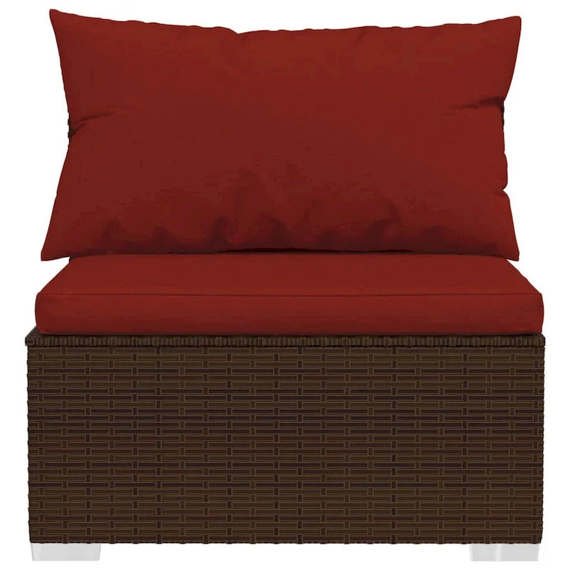 Set divano modulare da esterno Joez 4 pezzi, tavolino, rattan, rosso