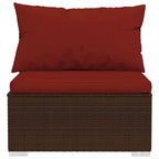Set divano modulare da esterno Joez 4 pezzi, tavolino, rattan, rosso