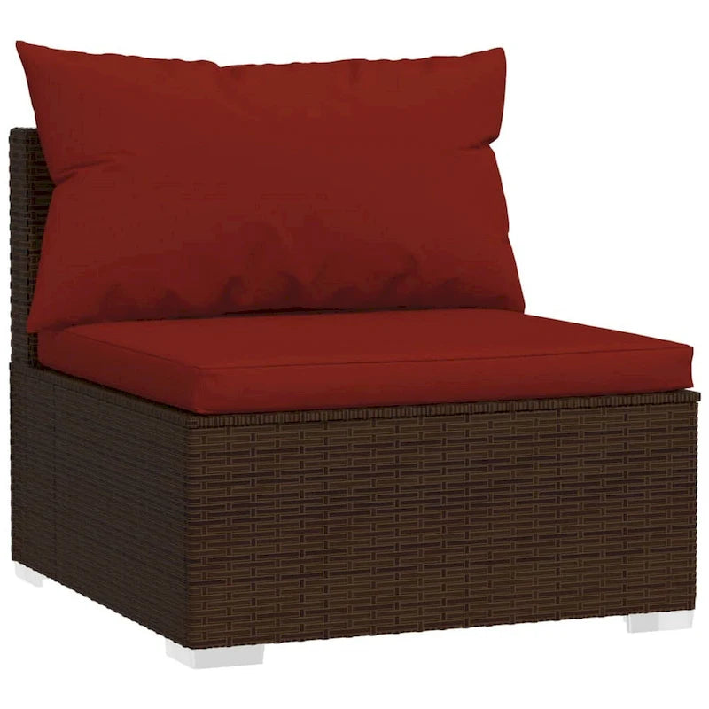 Set divano modulare da esterno Joez 4 pezzi, tavolino, rattan, rosso