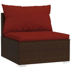 Set divano modulare da esterno Joez 4 pezzi, tavolino, rattan, rosso