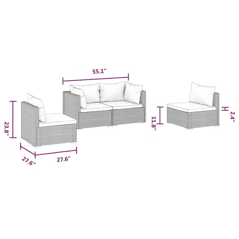 Set divano modulare da esterno Joez 4 pezzi, tavolino, rattan, rosso
