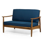 Set 2pz Divanetto e Tavolino da Esterno, Cuscini Blu Petrolio, Struttura in Legno Marrone
