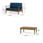 Set 2pz Divanetto e Tavolino da Esterno, Cuscini Blu Petrolio, Struttura in Legno Marrone