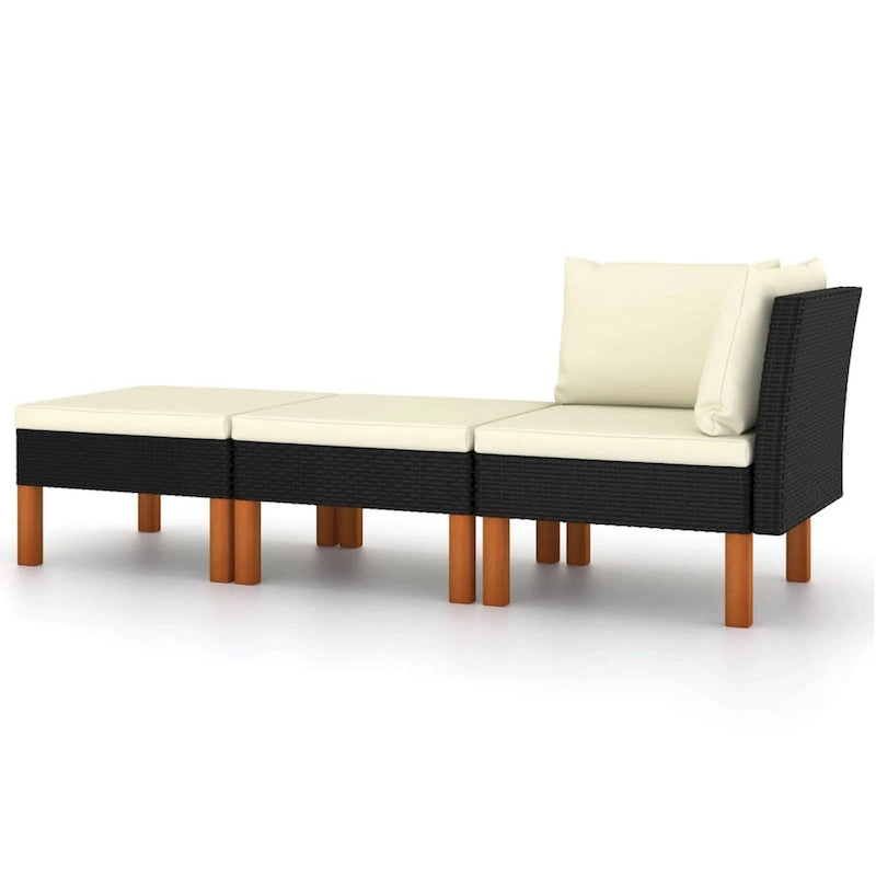 Set Divano Angolare Modulare da Esterno 3 pz, Rattan Sintetico Nero Poliestere Avorio
