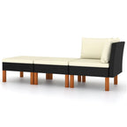 Set Divano Angolare Modulare da Esterno 3 pz, Rattan Sintetico Nero Poliestere Avorio