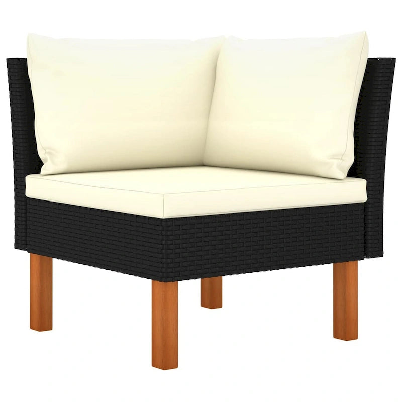 Set Divano Angolare Modulare da Esterno 3 pz, Rattan Sintetico Nero Poliestere Avorio