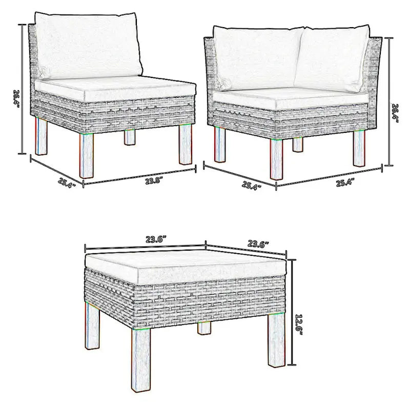 Set Divano Angolare Modulare da Esterno 3 pz, Rattan Sintetico Nero Poliestere Avorio