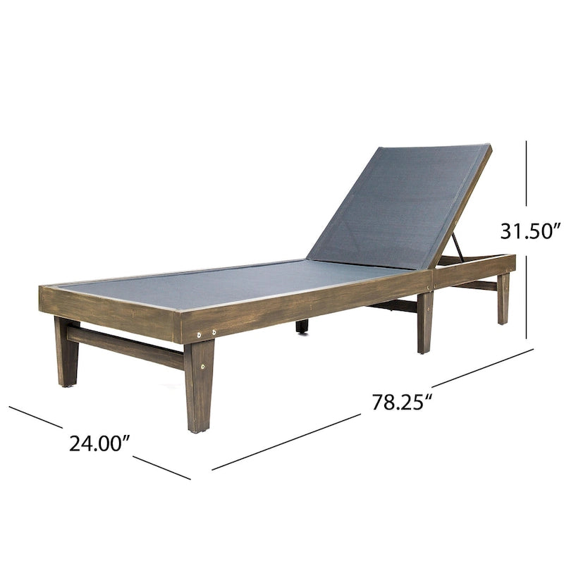 Chaise longue da esterno Liam, seduta in mesh da 78 pollici, struttura in legno di acacia grigio scuro