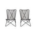 Lymi Outdoor Accent Chair Set of 2, Rattan Woven, Gray Geometric Base