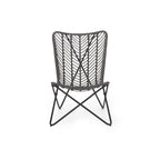 Set di 2 sedie accentate da esterno Lymi, intreccio in rattan, base geometrica grigia