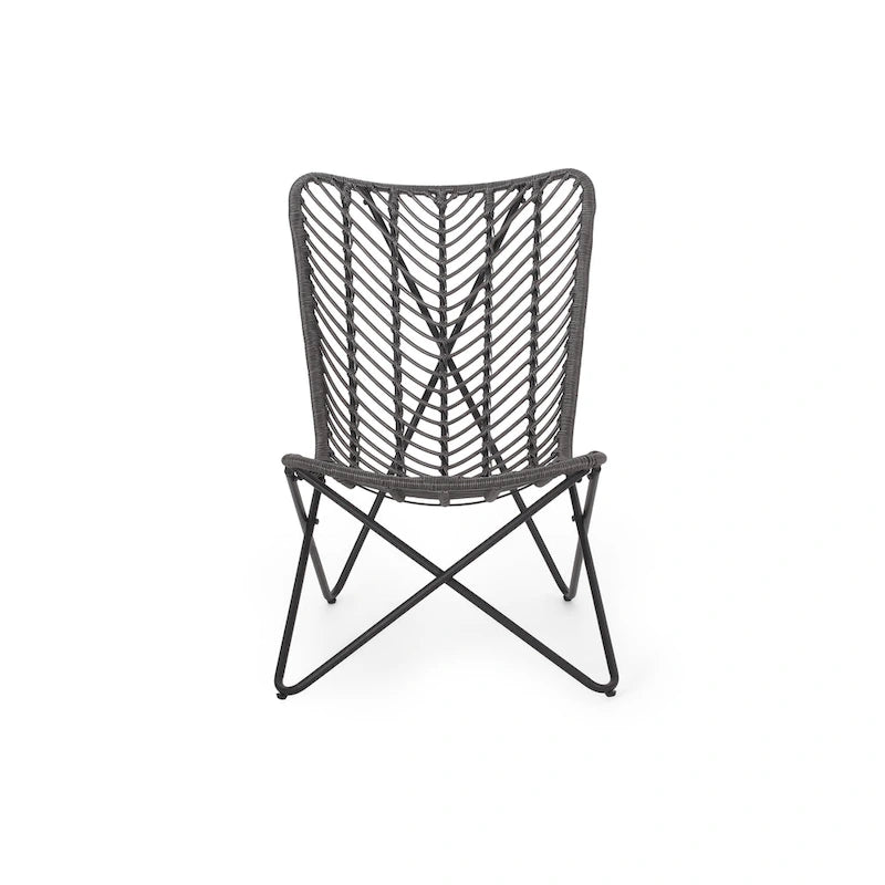 Set di 2 sedie accentate da esterno Lymi, intreccio in rattan, base geometrica grigia