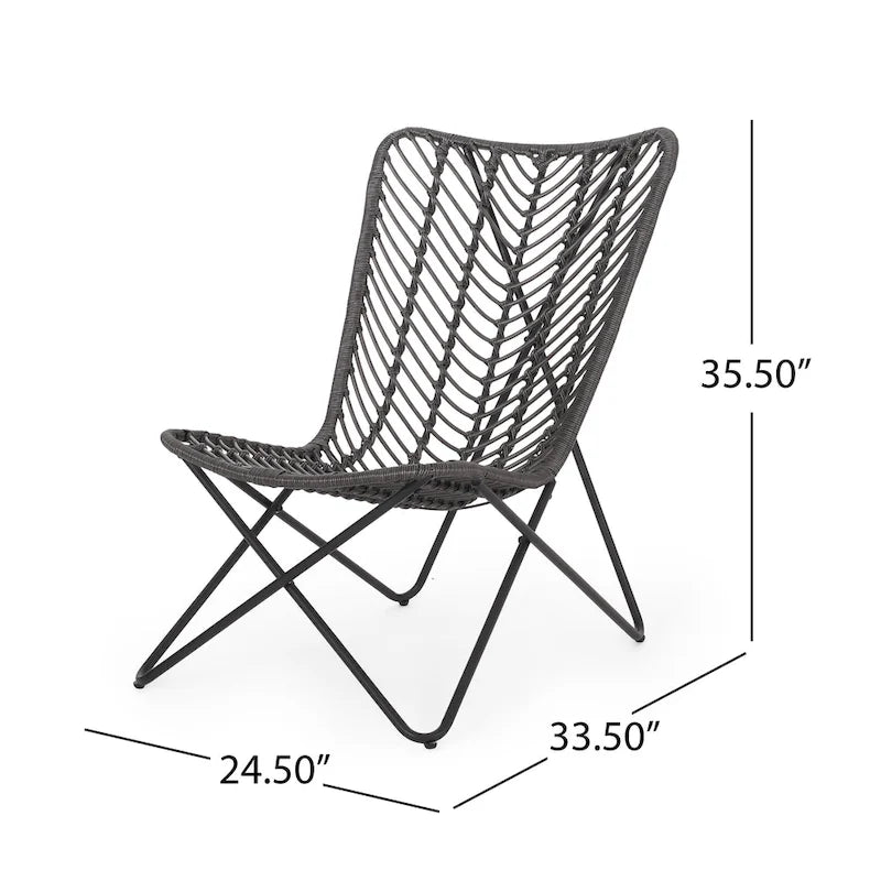 Set di 2 sedie accentate da esterno Lymi, intreccio in rattan, base geometrica grigia
