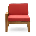 Divano angolare a L da esterno con tavolino, pouf, legno di acacia, rosso