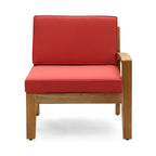 Divano angolare a L da esterno con tavolino, pouf, legno di acacia, rosso