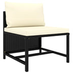 Set divano modulare da esterno Reno 9 pz, cuscini in tessuto avorio, rattan nero