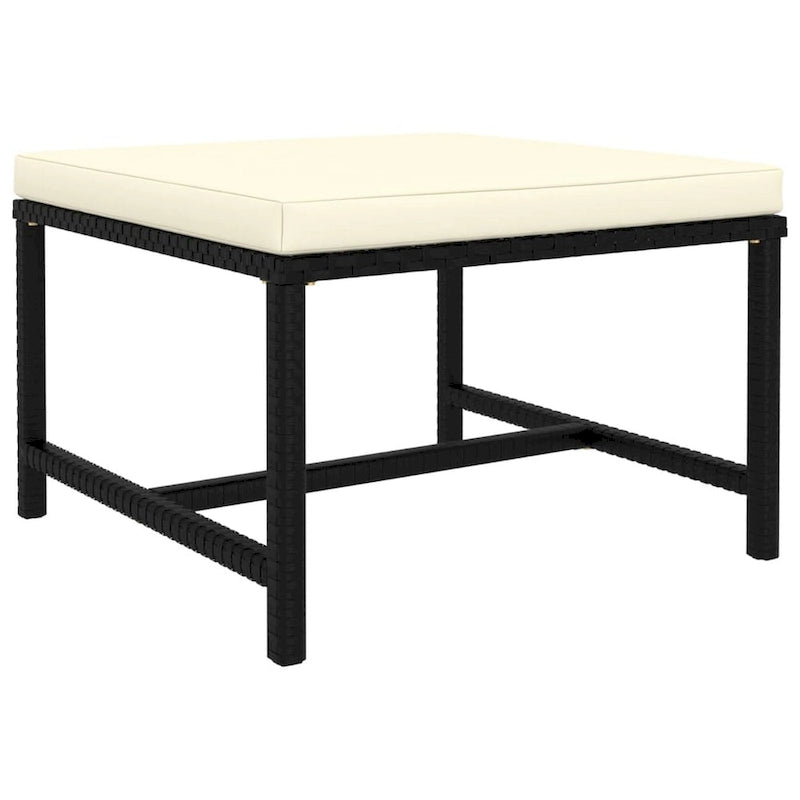 Set divano modulare da esterno Reno 9 pz, cuscini in tessuto avorio, rattan nero