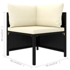 Set divano modulare da esterno Reno 9 pz, cuscini in tessuto avorio, rattan nero