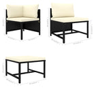 Set divano modulare da esterno Reno 9 pz, cuscini in tessuto avorio, rattan nero