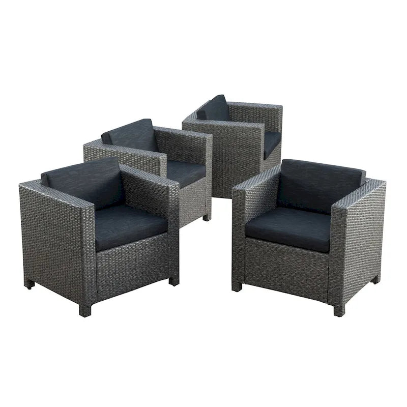 Set di 4 sedie da esterno Elza, in rattan e vimini, seduta grigio antracite