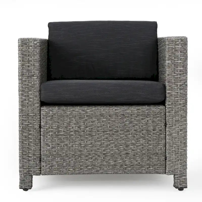 Set di 4 sedie da esterno Elza, in rattan e vimini, seduta grigio antracite