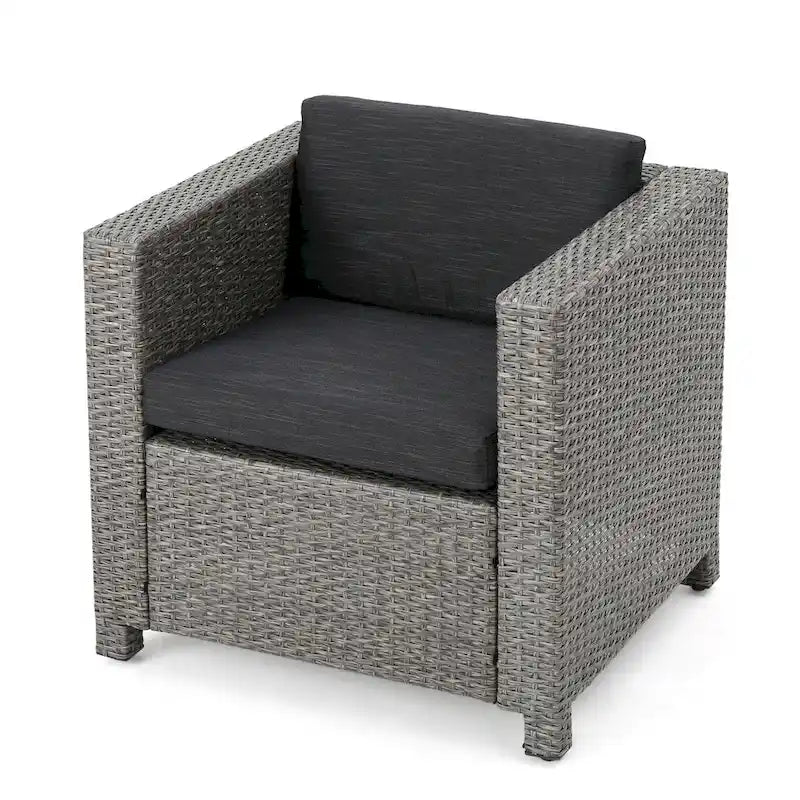 Set di 4 sedie da esterno Elza, in rattan e vimini, seduta grigio antracite